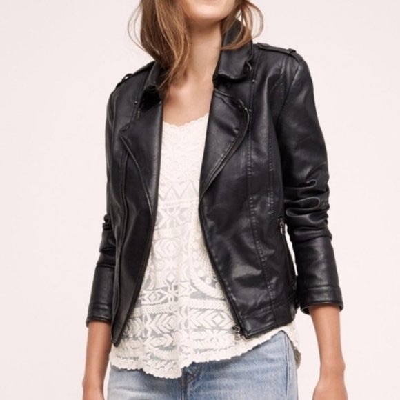 Anthropologie Jackets & Blazers - Anthropologie JKT Vegan Black Leather Jacket (Black Hardware)